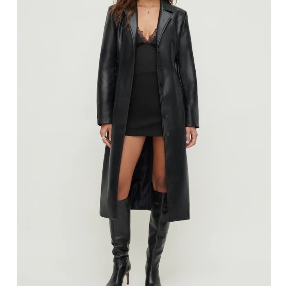 Dynamite Black Leather Long Jacket